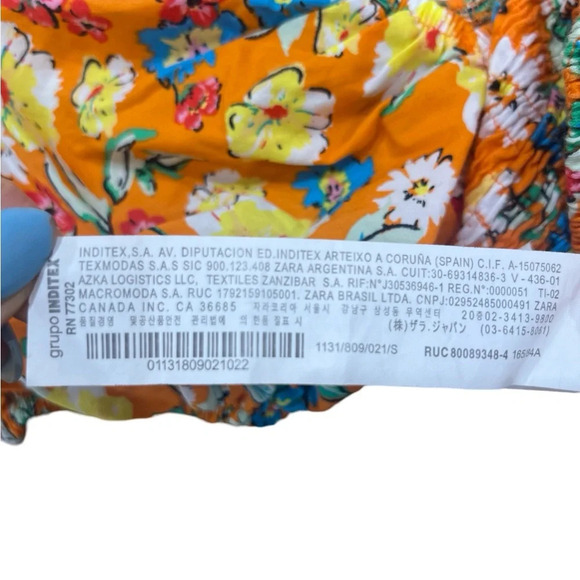 Zara Orange Floral  Print Puff Sleeve Flounce Crop Top Size Small - Picture 7 of 7